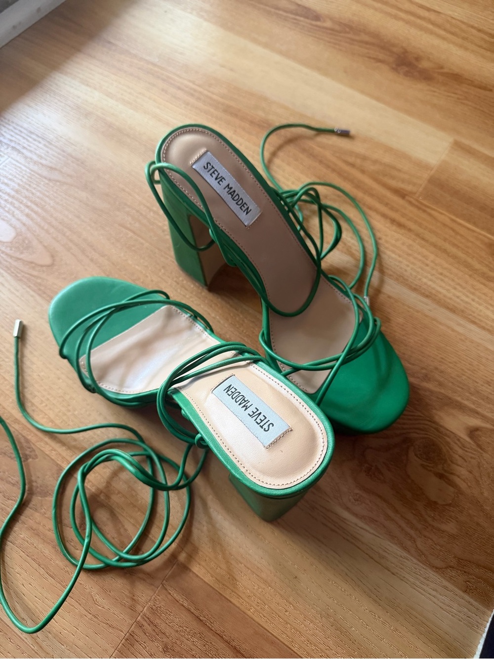 Steve Madden Manzie Green Lace-Up Platform Block Heel Sandals